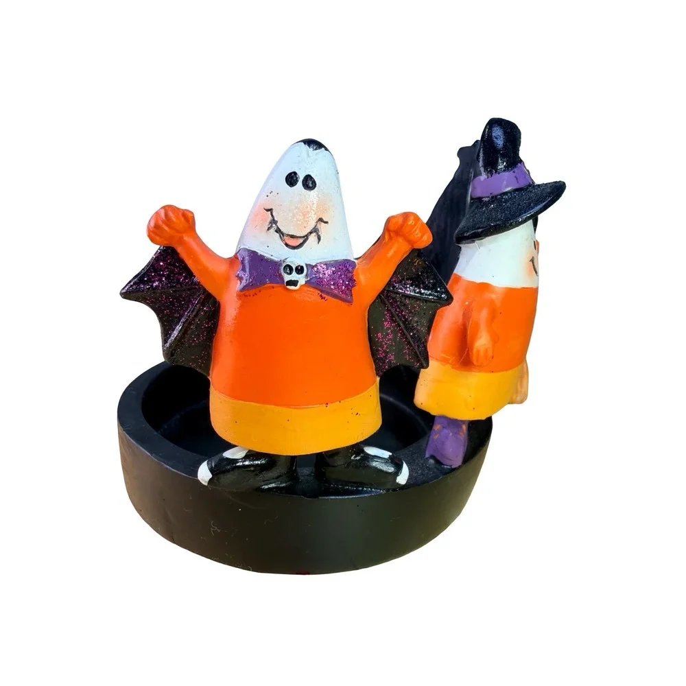 VTG Halloween Candy Corn Ghost Witch Frankenstein Candle Ring Base DME 2010